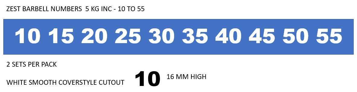 NUMBERS - BARBELL NUMBERS 10 - 55 X 2 - WHITE NUMBER