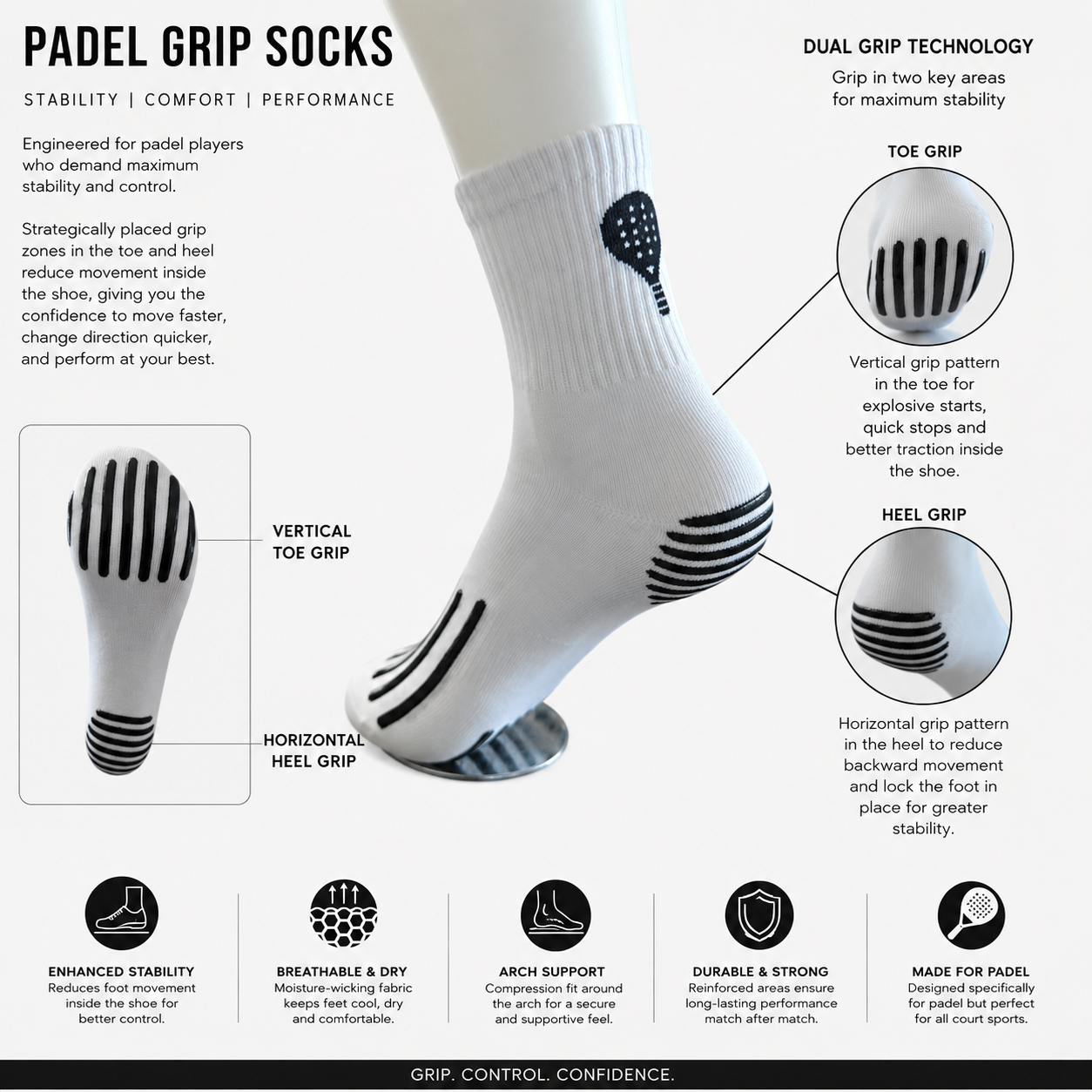 PADEL SOCKS - WITH GRIP (available in black and white)