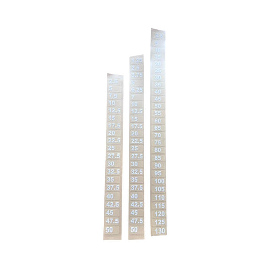 NUMBERS - TECH WEIGHT STACK NUMB 2.5 - 50kg WHITE ON CLEAR - 2.5-5-7.5-10-12.5-15-17.5-20-22.5-25-27.5-30-32.5-35-37.5-40-42.5-45-47.5-50